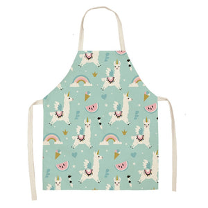 Cute Alpaca Cactus Printed Cotton Linen Sleeveless Aprons Kitchen Women Pinafore Cooking Baking Waist Bib 53*65cm - FUCHEETAH