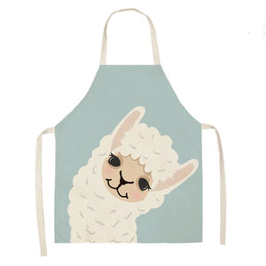 Cute Alpaca Cactus Printed Cotton Linen Sleeveless Aprons Kitchen Women Pinafore Cooking Baking Waist Bib 53*65cm - FUCHEETAH