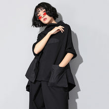 Laden Sie das Bild in den Galerie-Viewer, High Collar Long Sleeve Black Loose Pocket Stitch Irregular - FUCHEETAH