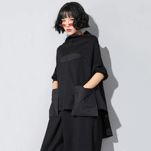 Laden Sie das Bild in den Galerie-Viewer, High Collar Long Sleeve Black Loose Pocket Stitch Irregular - FUCHEETAH