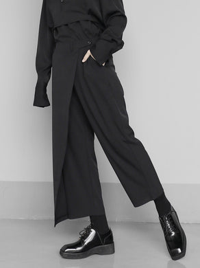 High Elastic Waist Black Loose Fit Long Trousers - FUCHEETAH