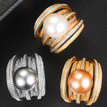 Cargar imagen en el visor de la galería, Trendy Twist Pearl Rings Cubic Zircon Beads - FUCHEETAH