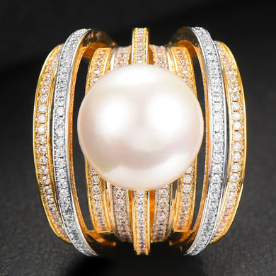 Trendy Twist Pearl Rings Cubic Zircon Beads - FUCHEETAH