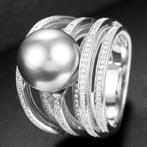 Trendy Twist Pearl Rings Cubic Zircon Beads - FUCHEETAH