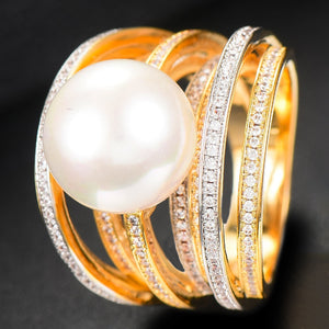 Trendy Twist Pearl Rings Cubic Zircon Beads - FUCHEETAH