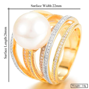 Trendy Twist Pearl Rings Cubic Zircon Beads - FUCHEETAH