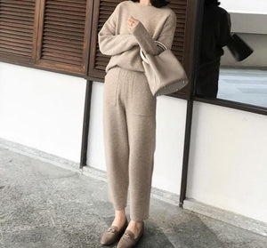 Winter Casual Sweater Tracksuits O-neck Long Sleeve 2 Pieces Set - FUCHEETAH