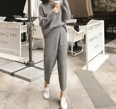 Winter Casual Sweater Tracksuits O-neck Long Sleeve 2 Pieces Set - FUCHEETAH