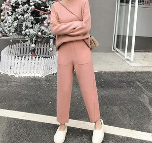 Winter Casual Sweater Tracksuits O-neck Long Sleeve 2 Pieces Set - FUCHEETAH