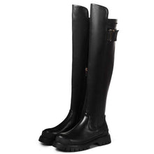 Cargar imagen en el visor de la galería, leather platform thigh high boots round toe casual winter shoes