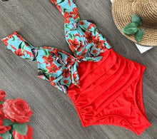 Cargar imagen en el visor de la galería, Ruffle One Piece Swimsuit Off The Shoulder Swimwear Deep-V Bathing - FUCHEETAH