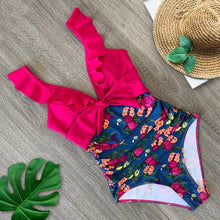 Cargar imagen en el visor de la galería, Ruffle One Piece Swimsuit Off The Shoulder Swimwear Deep-V Bathing - FUCHEETAH