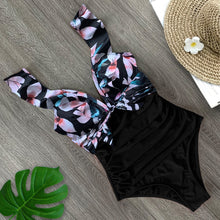 Cargar imagen en el visor de la galería, Ruffle One Piece Swimsuit Off The Shoulder Swimwear Deep-V Bathing - FUCHEETAH