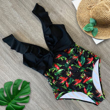 Cargar imagen en el visor de la galería, Ruffle One Piece Swimsuit Off The Shoulder Swimwear Deep-V Bathing - FUCHEETAH