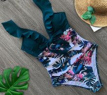 Cargar imagen en el visor de la galería, Ruffle One Piece Swimsuit Off The Shoulder Swimwear Deep-V Bathing - FUCHEETAH