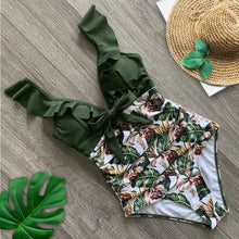 Cargar imagen en el visor de la galería, Ruffle One Piece Swimsuit Off The Shoulder Swimwear Deep-V Bathing - FUCHEETAH