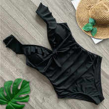 Cargar imagen en el visor de la galería, Ruffle One Piece Swimsuit Off The Shoulder Swimwear Deep-V Bathing - FUCHEETAH