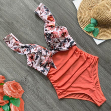 Cargar imagen en el visor de la galería, Ruffle One Piece Swimsuit Off The Shoulder Swimwear Deep-V Bathing - FUCHEETAH