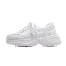 Cargar imagen en el visor de la galería, Full grain leather platform streetwear lace up round toe white sneakers