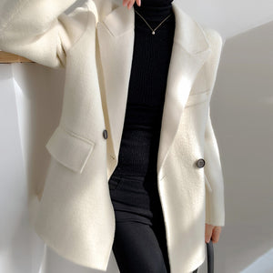 Loose Fit White Woolen Coat Parkas New Long Sleeve - FUCHEETAH