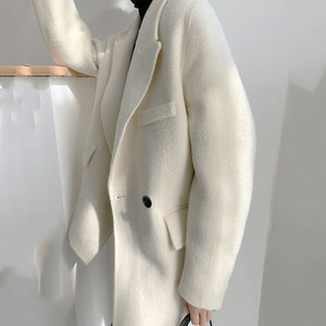 Loose Fit White Woolen Coat Parkas New Long Sleeve - FUCHEETAH