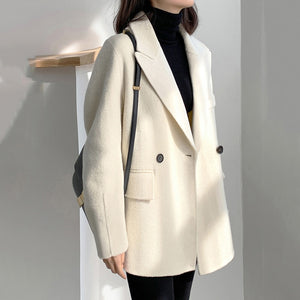 Loose Fit White Woolen Coat Parkas New Long Sleeve - FUCHEETAH