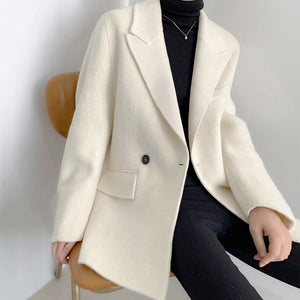 Loose Fit White Woolen Coat Parkas New Long Sleeve - FUCHEETAH