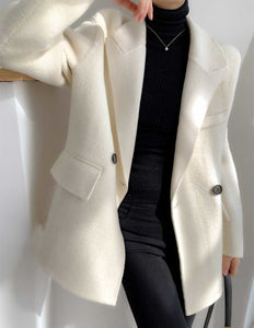 Loose Fit White Woolen Coat Parkas New Long Sleeve - FUCHEETAH