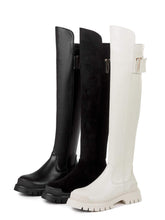 Cargar imagen en el visor de la galería, leather platform thigh high boots round toe casual winter shoes