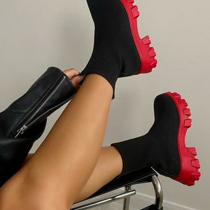 Women Boots Slip on Socks with Heels