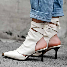 Charger l&#39;image dans la galerie, Genuine leather ankle lace up stiletto high heels summer boots