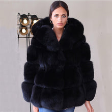 Load image into Gallery viewer, Black Faux Coat Hooded Fluffy Artificial Fur Coat