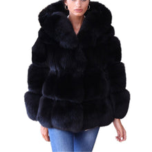 Load image into Gallery viewer, Black Faux Coat Hooded Fluffy Artificial Fur Coat