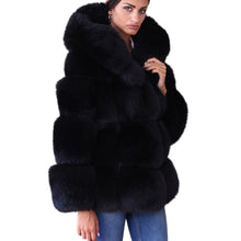 Load image into Gallery viewer, Black Faux Coat Hooded Fluffy Artificial Fur Coat