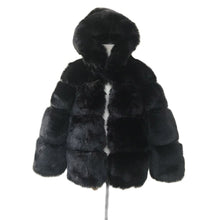 Load image into Gallery viewer, Black Faux Coat Hooded Fluffy Artificial Fur Coat