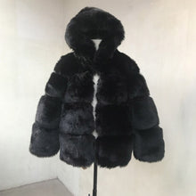 Load image into Gallery viewer, Black Faux Coat Hooded Fluffy Artificial Fur Coat