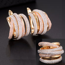 Charger l&#39;image dans la galerie, Luxury Twist Braided Multicolor Full Mirco Pink Cubic Zirconia Hoop Earring Set - FUCHEETAH