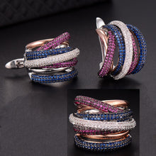 Charger l&#39;image dans la galerie, Luxury Twist Braided Multicolor Full Mirco Pink Cubic Zirconia Hoop Earring Set - FUCHEETAH