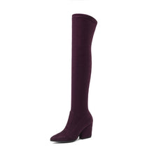 Cargar imagen en el visor de la galería, Women Over The Knee High Boots Hoof Heels Pointed Toe Shoes - FUCHEETAH